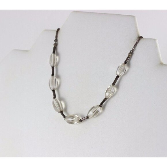 Silver Quartz Bead Necklace 18 inch chain s 830 Silver Denmark Norway Art Deco - Picture 6 of 7